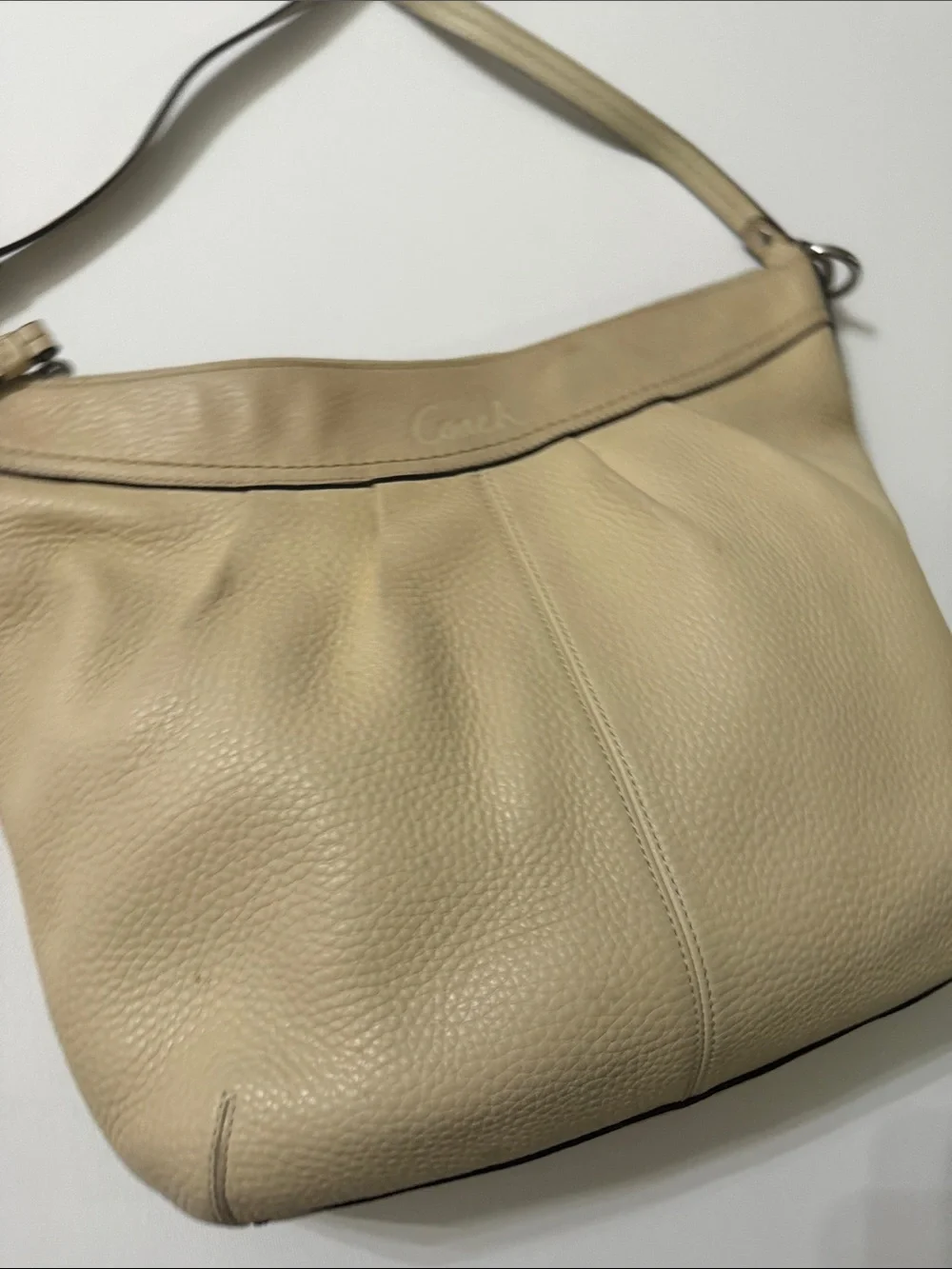Coach Beige Pebbled Leather Shoulder Bag